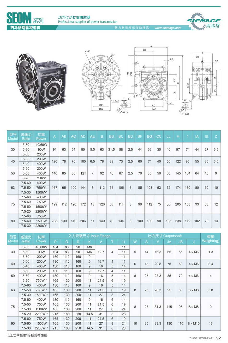 西馬格鋁合金蝸輪減速機SEOM